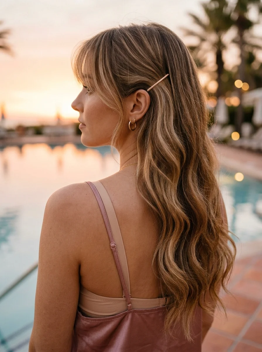 Effortless Waves with a Chic Gold Barrette
