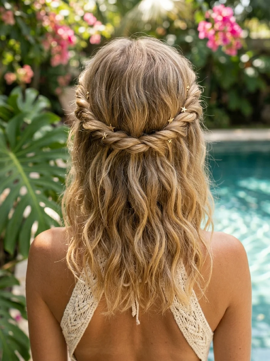 Twisted Crown Half-Up with Starry Sparkle