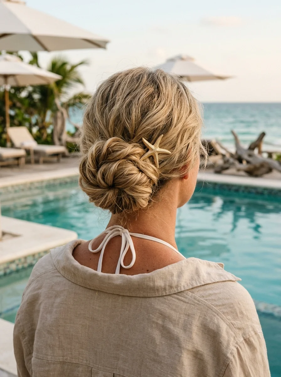 Twisted Low Bun with Starfish Accent