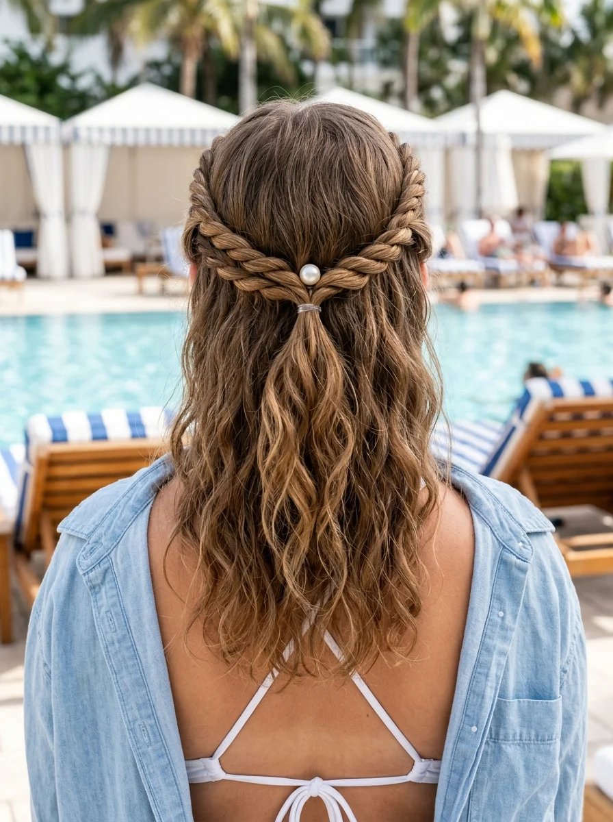 Twisted Crown Half-Up with Pearl Accent