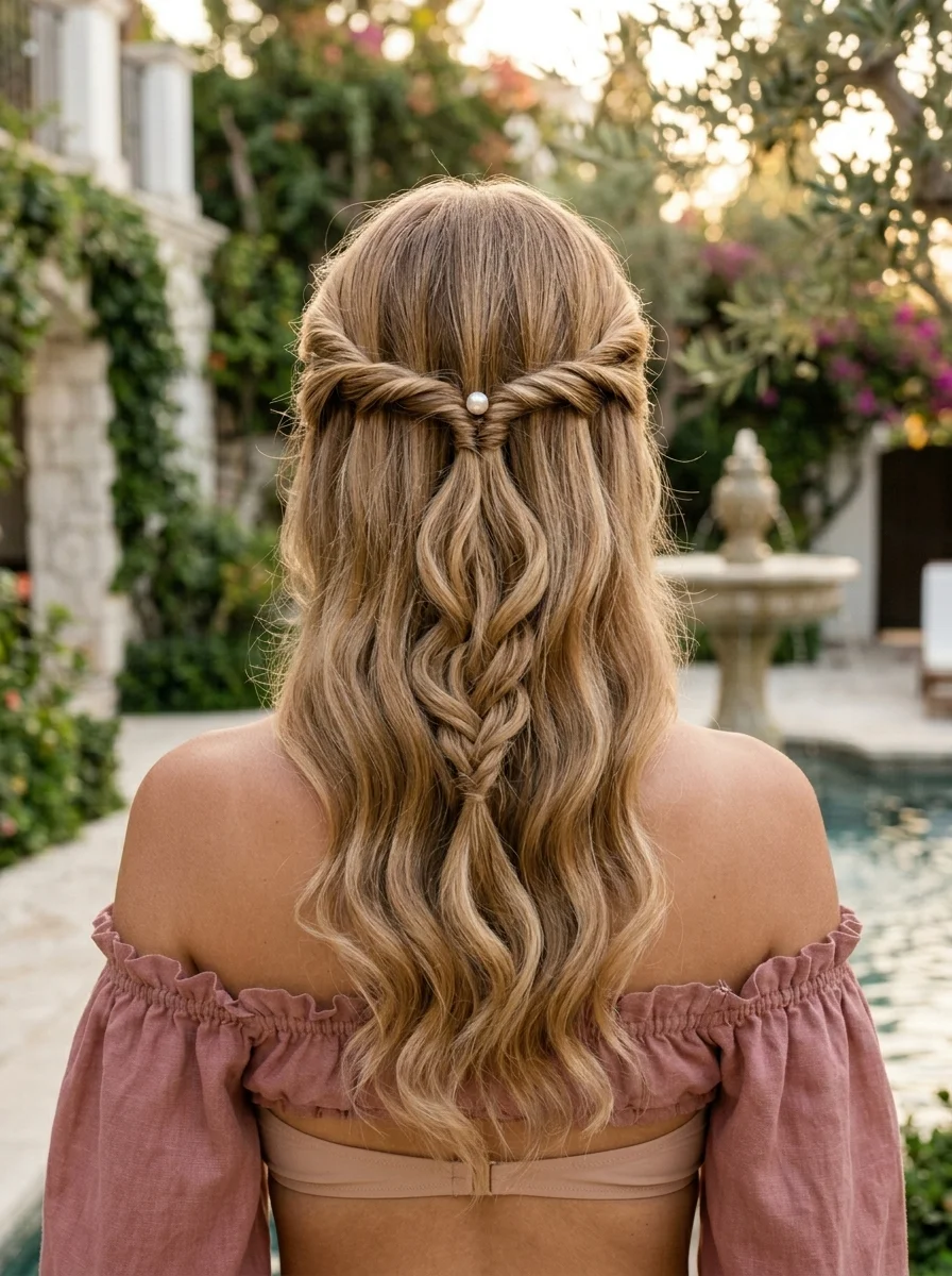 Twisted Crown with Waterfall Braid