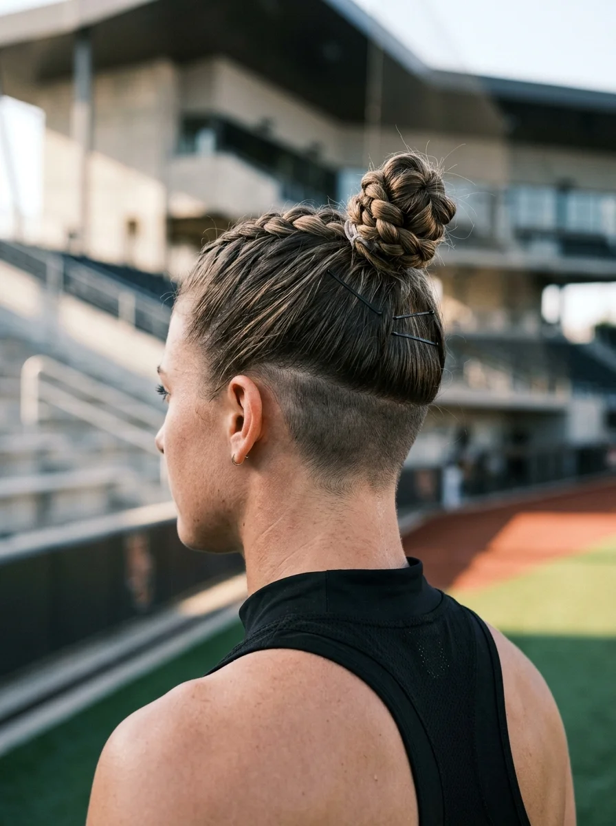 Sleek Braided Bun with Undercut Edge