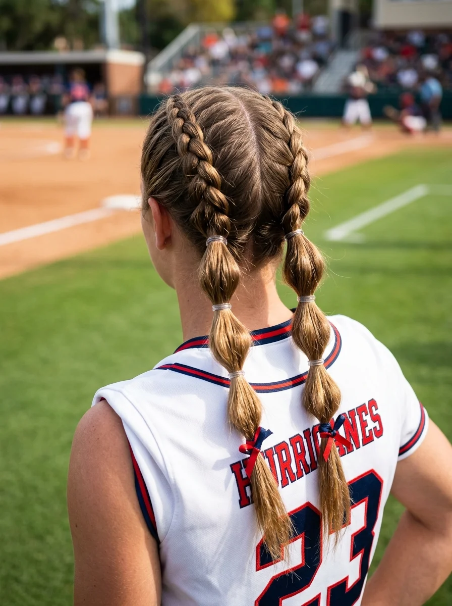 Double Braids with Bubble Ponytails