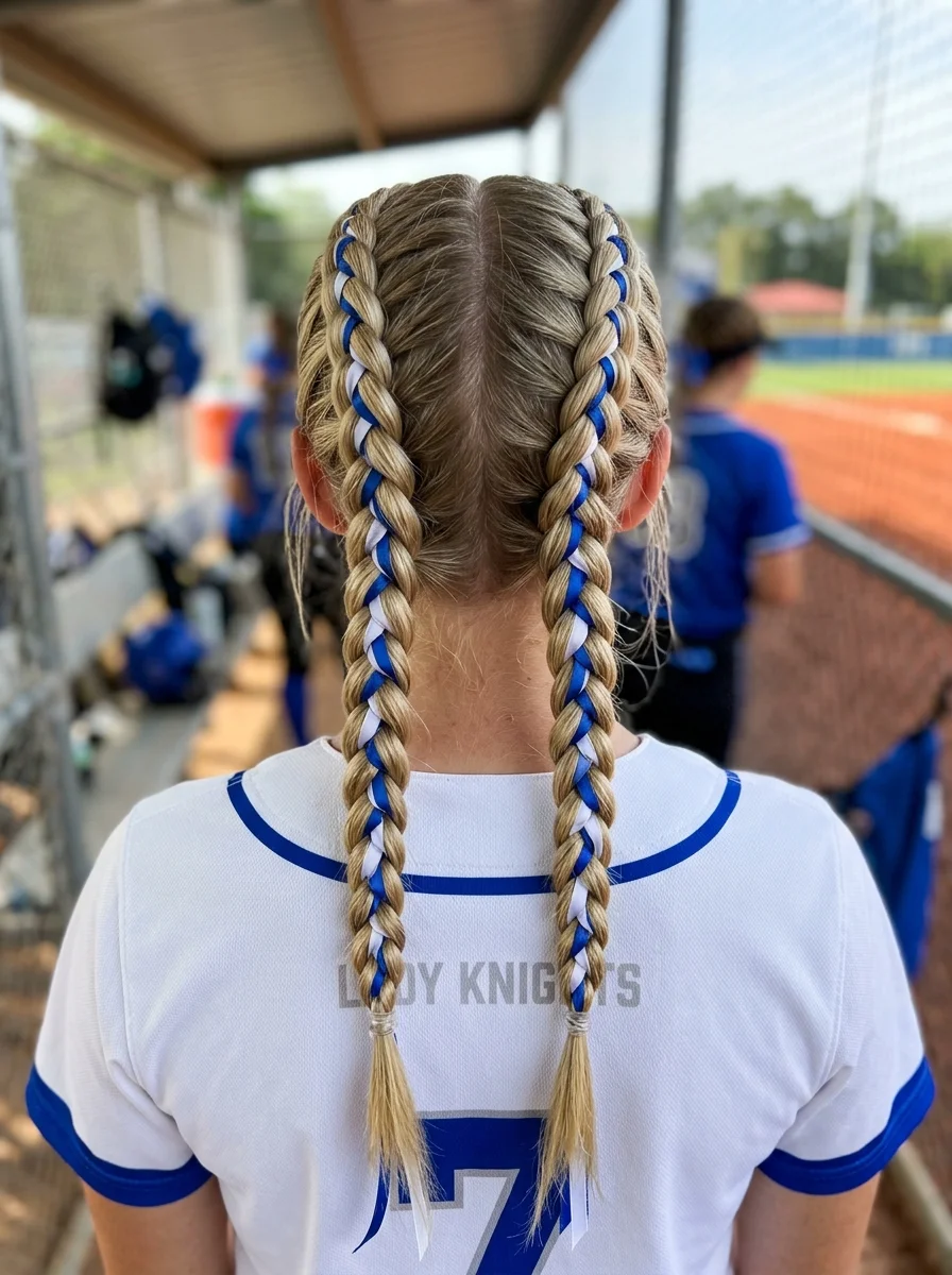 Double Dutch Braids with Team Color Ribbons