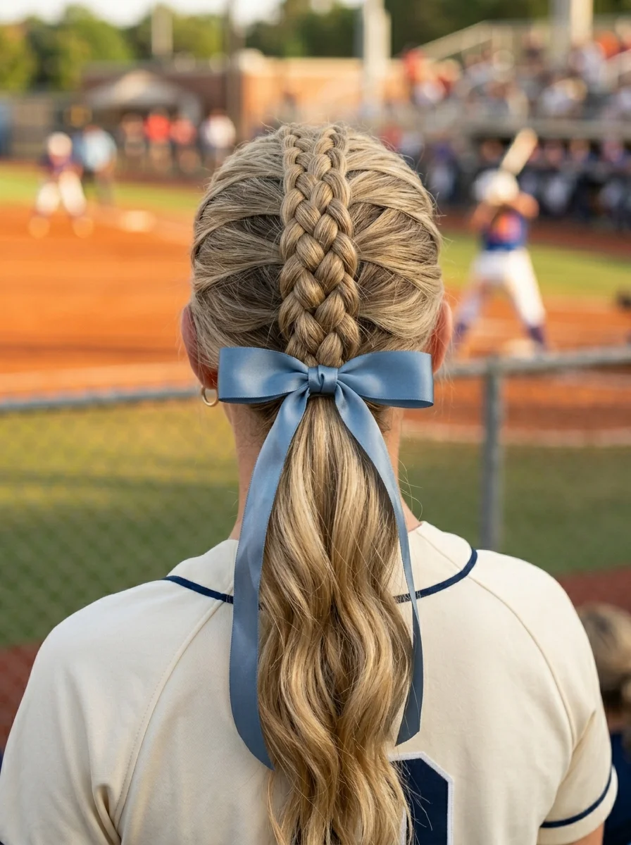 Glamorous French Braid Ponytail with Ribbon