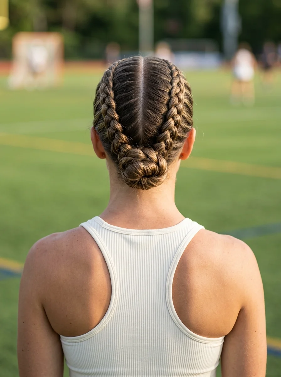 Double Dutch Braids into Low Buns