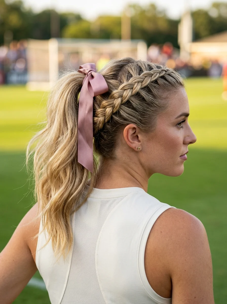 Voluminous Braided Ponytail with Ribbon