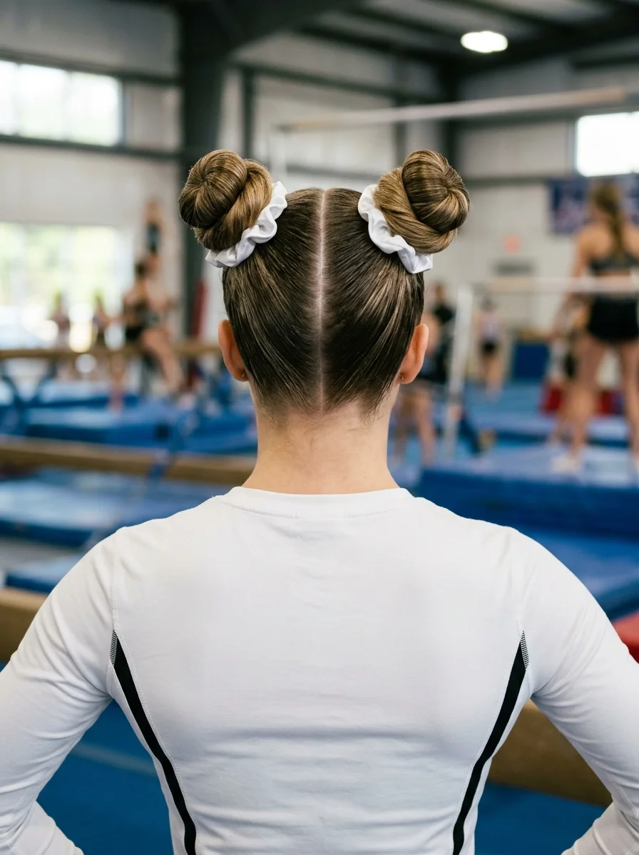 Double Twisted Space Buns with Scrunchies