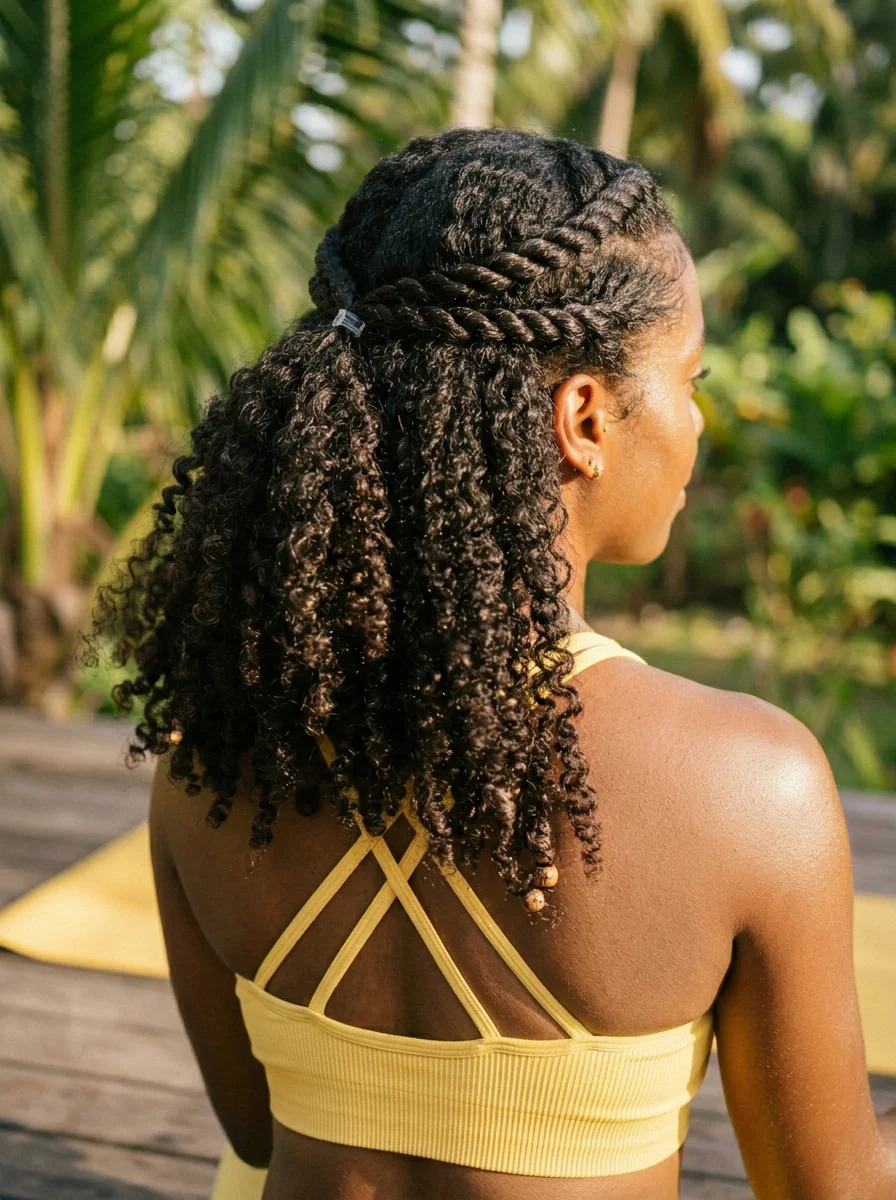 Twisted Cornrow Half-Up Style