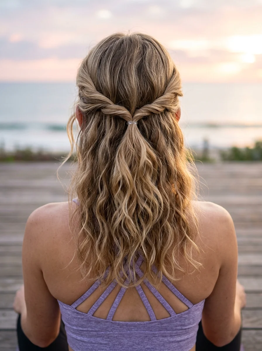 Twisted Half-Up Beach Waves