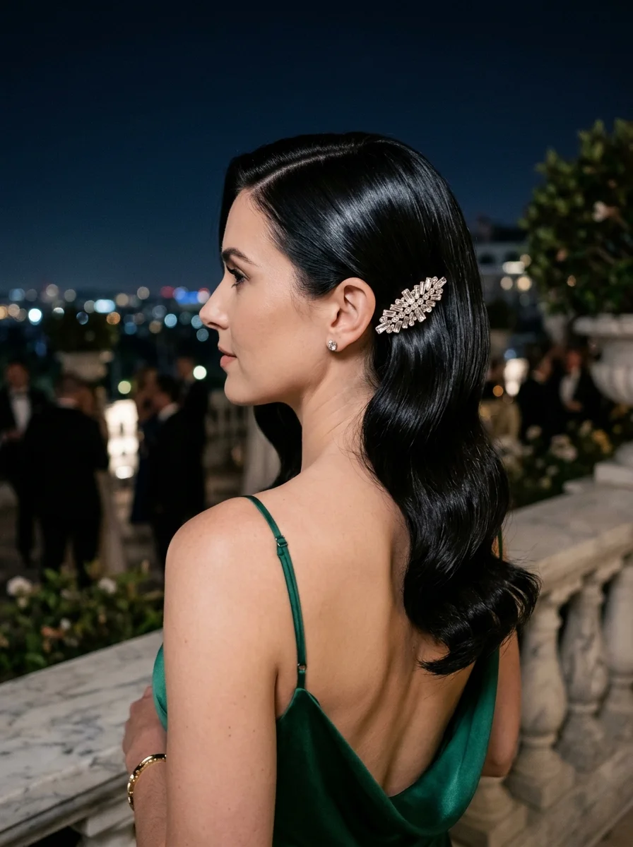 Hollywood Glam Waves with a Sparkly Hair Clip