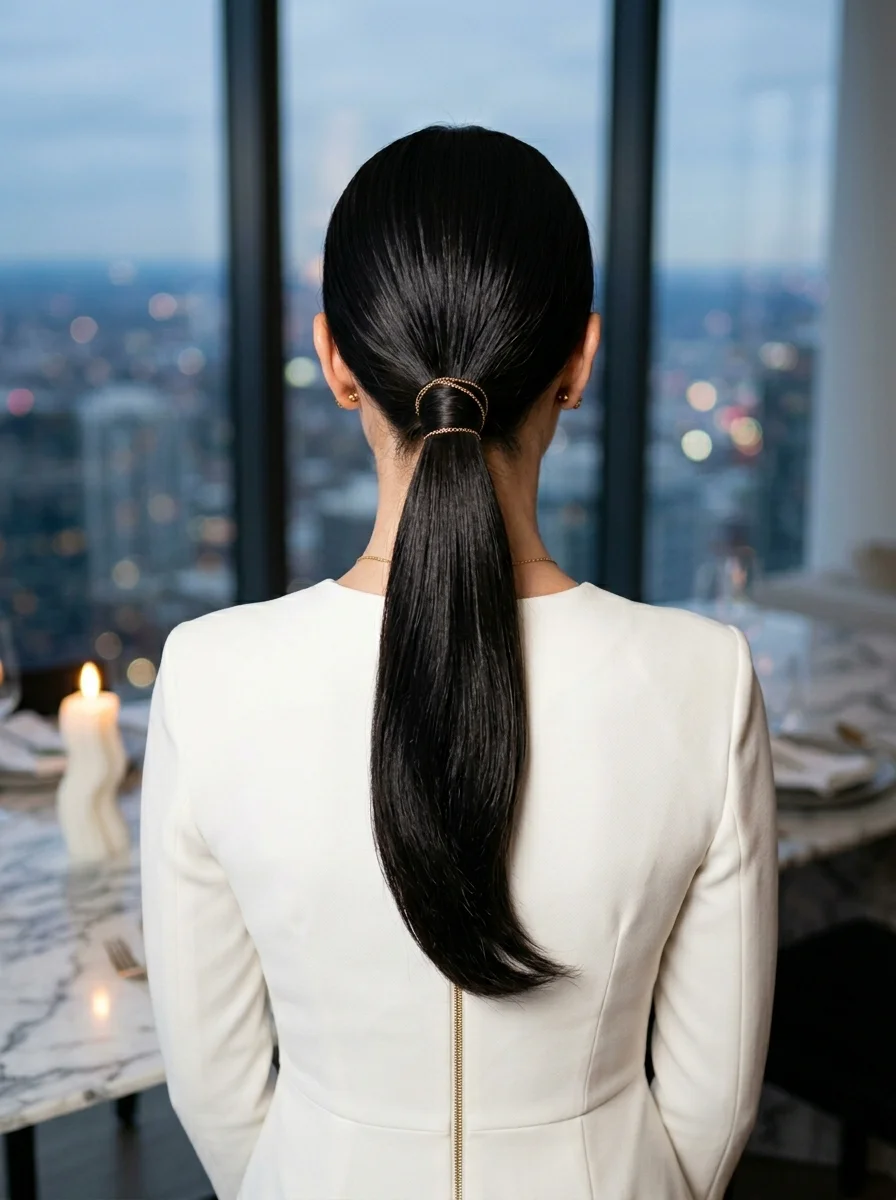 Sleek High Ponytail with Gold Accents