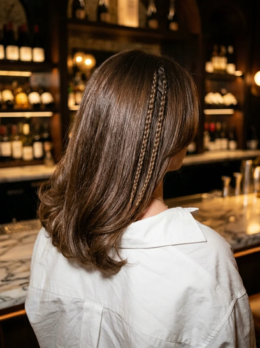 Subtle Braided Accent on Brunette Waves
