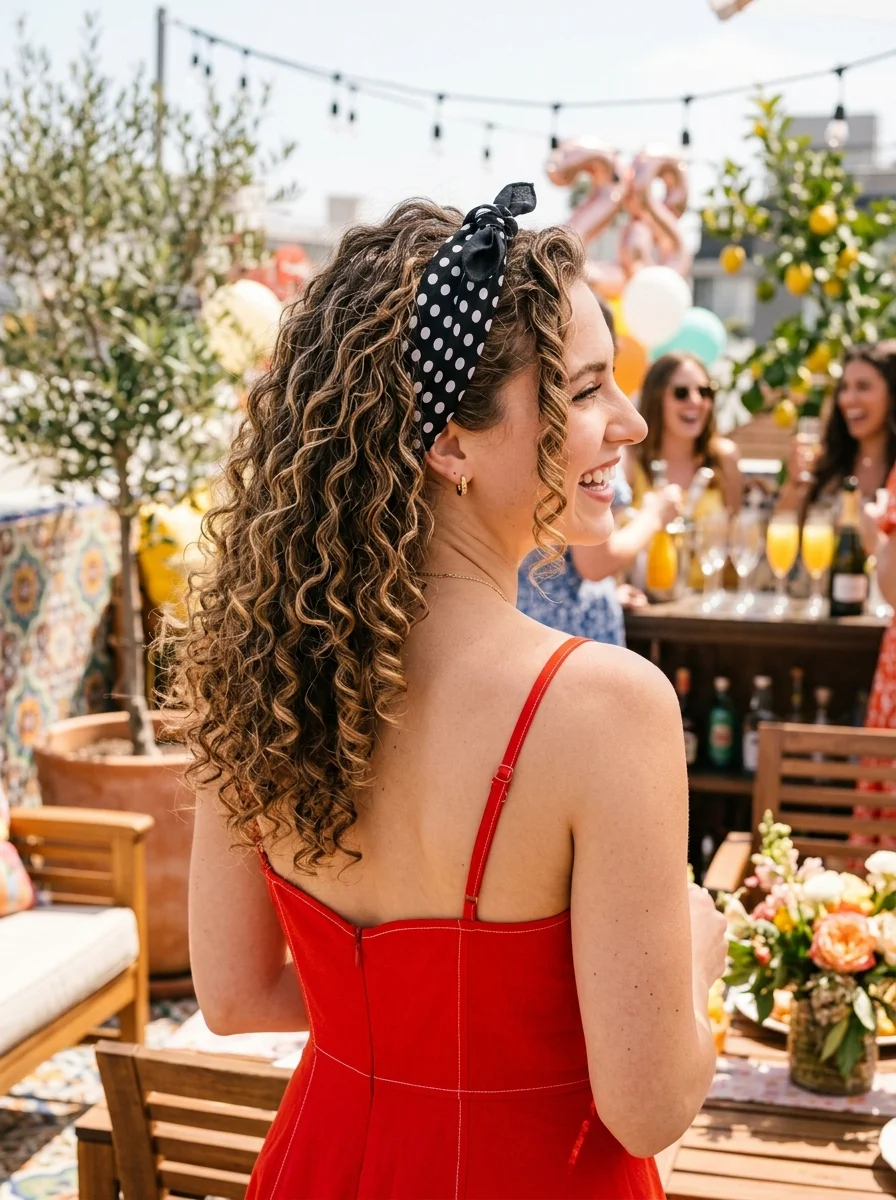 Retro Curls with a Polka Dot Bandana