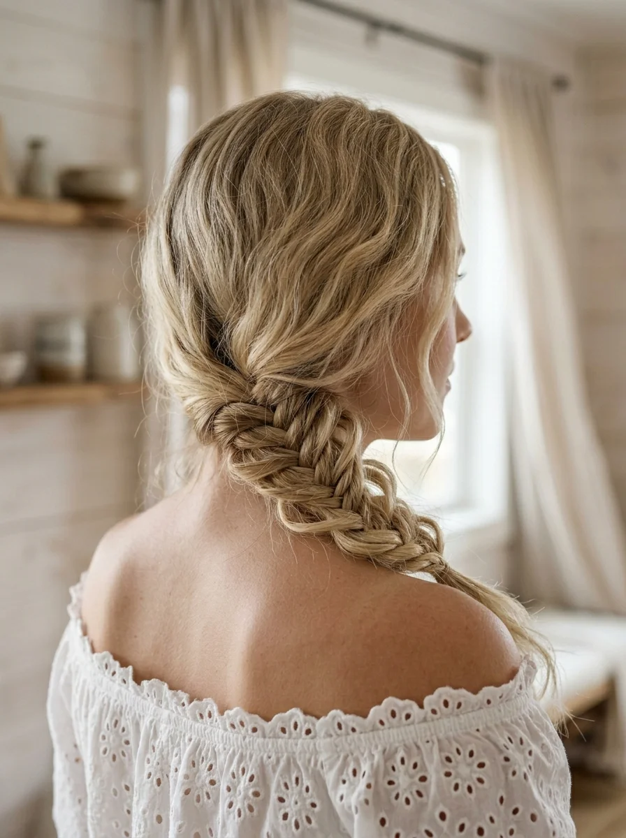 Effortless Side Fishtail Braid with Soft Waves