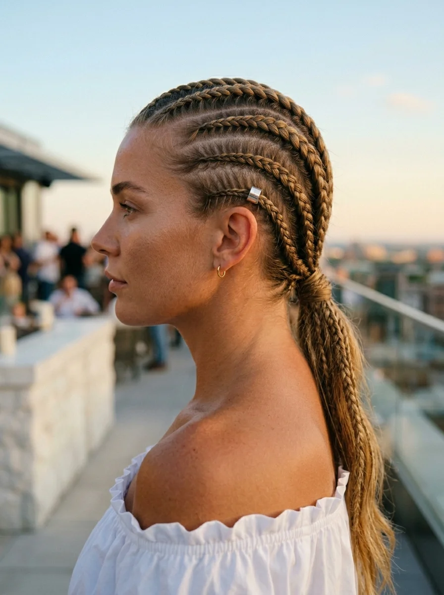 Sleek Cornrow Braids to Ponytail