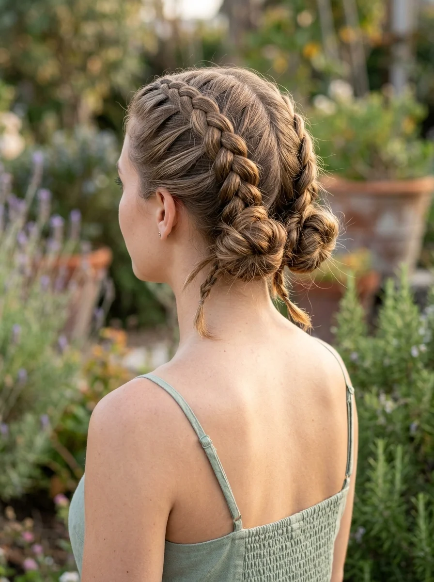 Double Dutch Braids into Twisted Buns