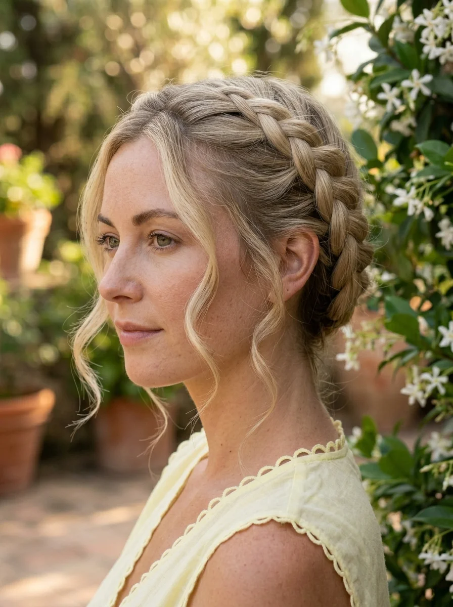 Romantic Crown Braid with Loose Tendrils