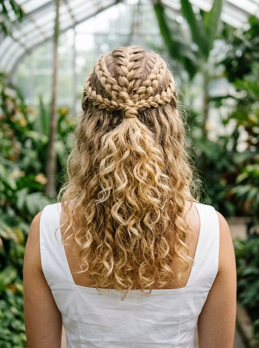 Braided Crown Half-Up with Loose Curls