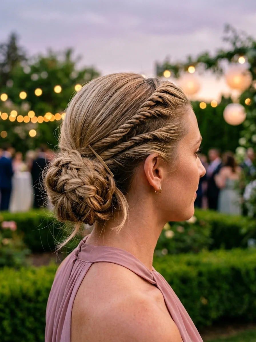Twisted Crown Braid with a Messy Bun