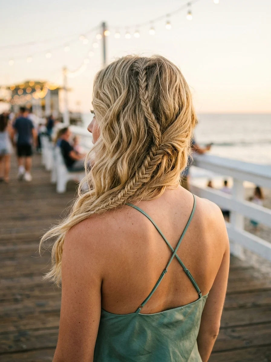 Beachy Waves with a Fishtail Accent Braid