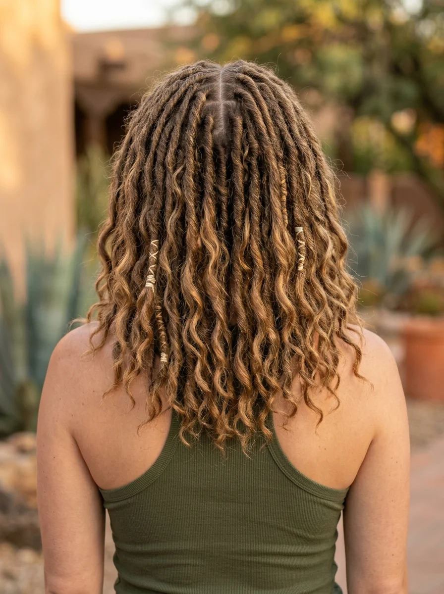Soft Curls with Honey Highlights and Braided Accents