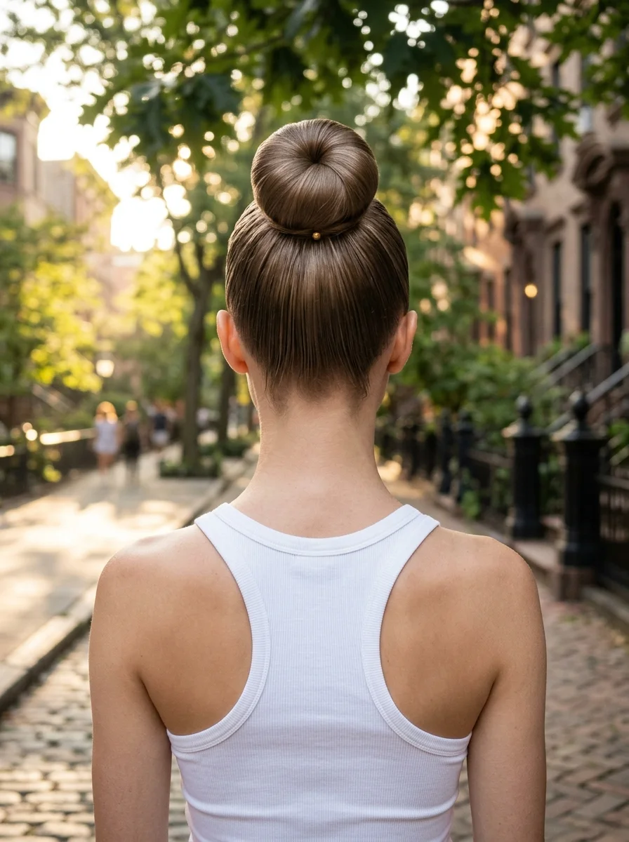 Sleek High Bun with a Golden Kiss