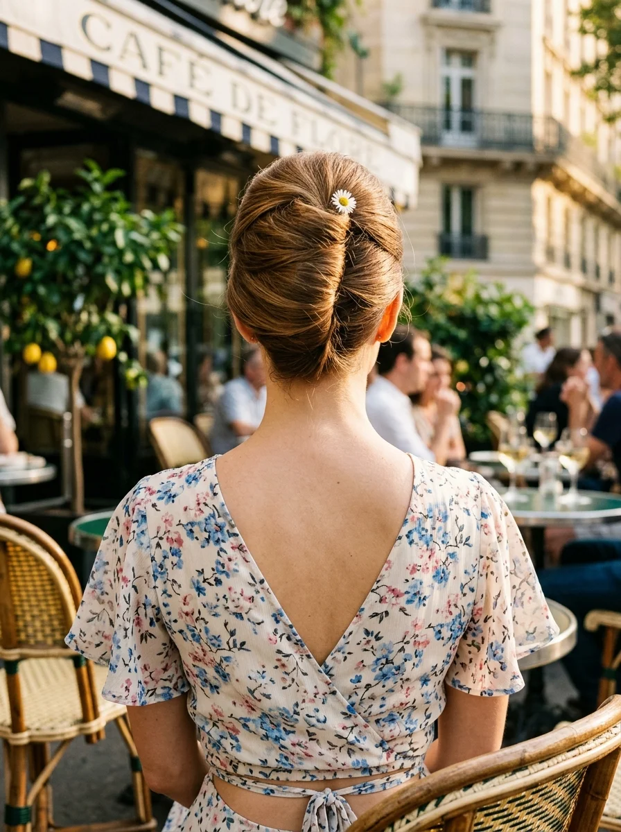 Elegant French Twist with a Daisy Accent