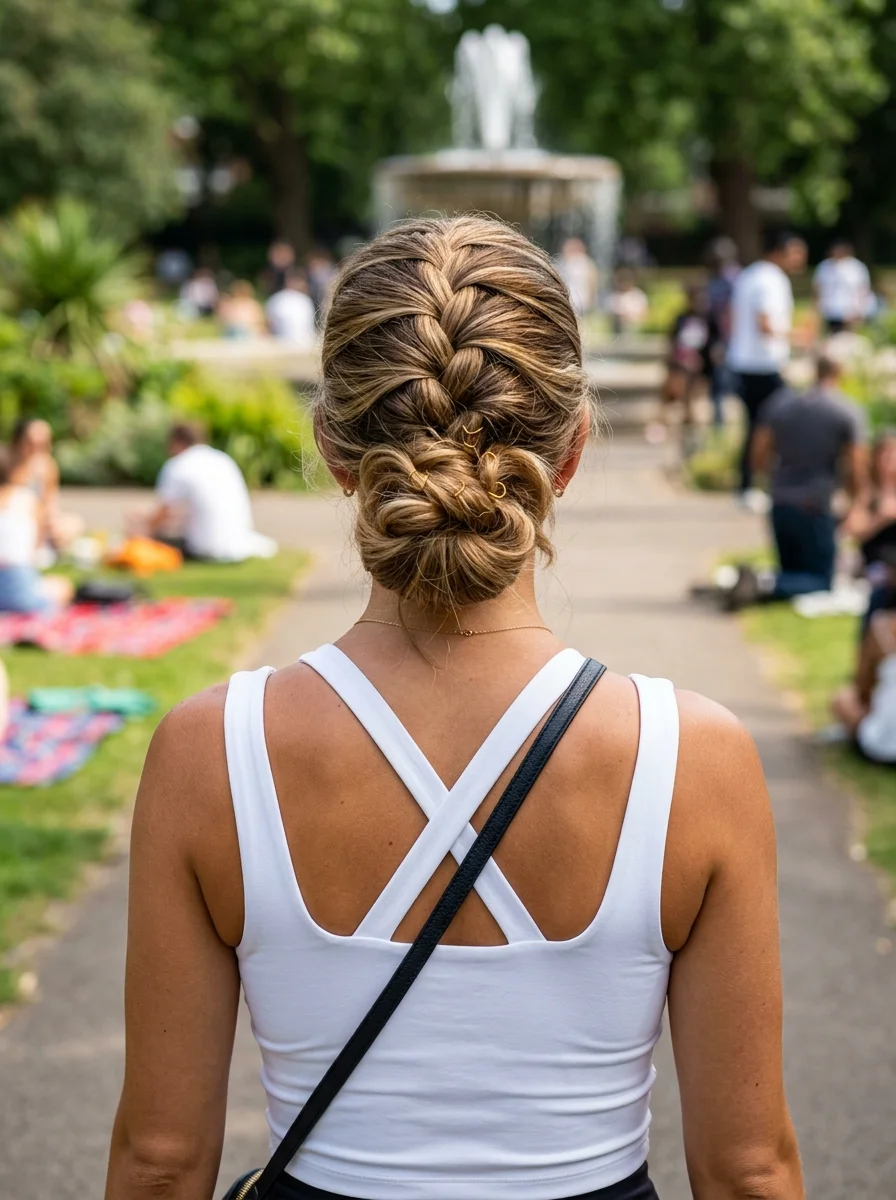 Chic Crown Braid with a Twisted Low Bun