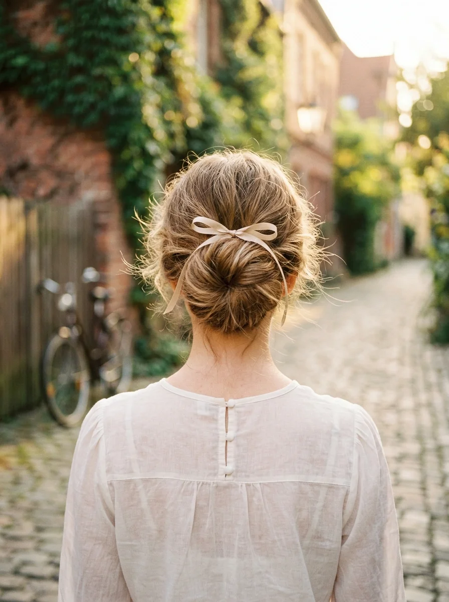 Effortless Chignon with a Sweet Ribbon Bow