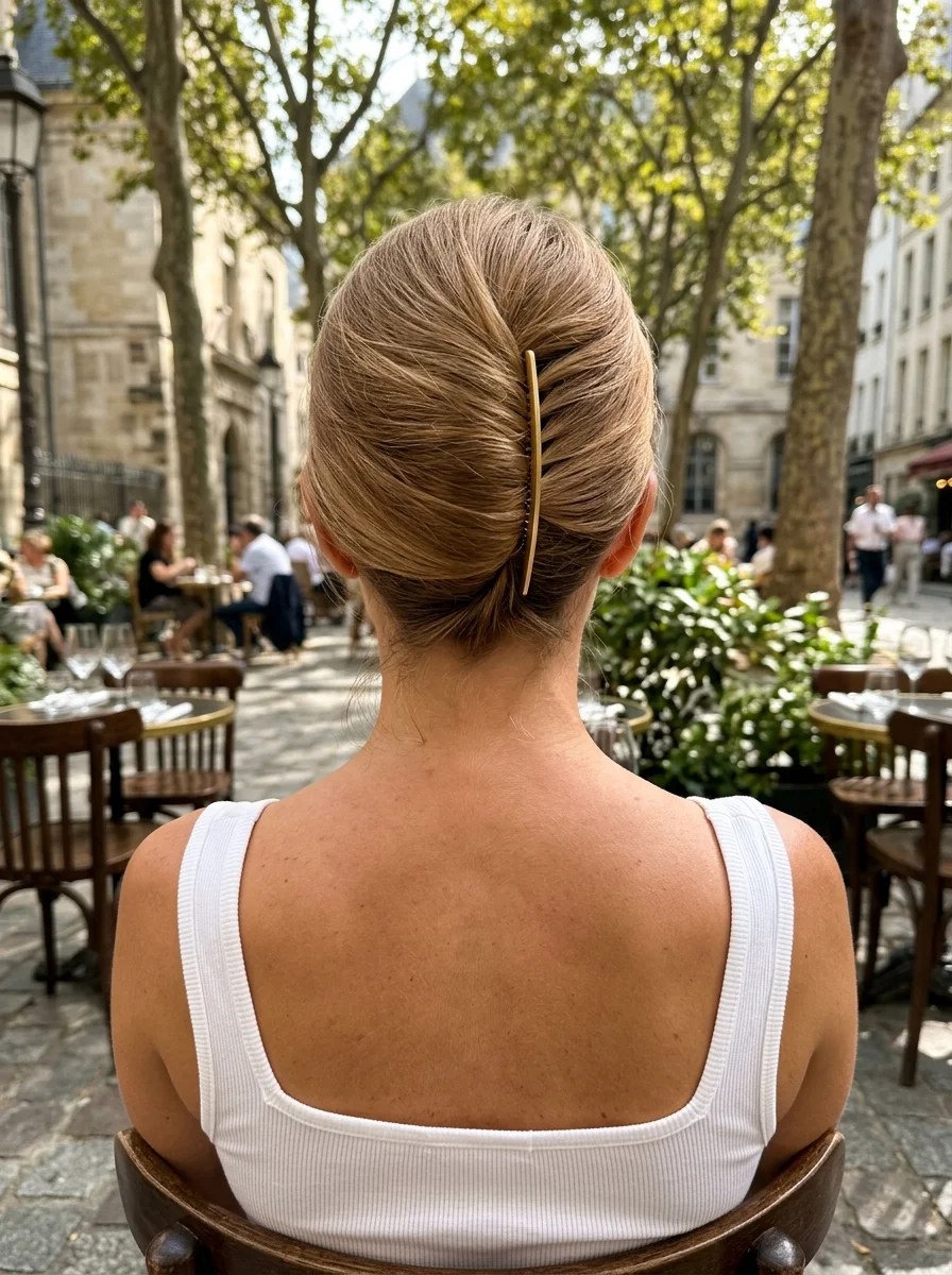 Chic French Twist with a Golden Comb Accent