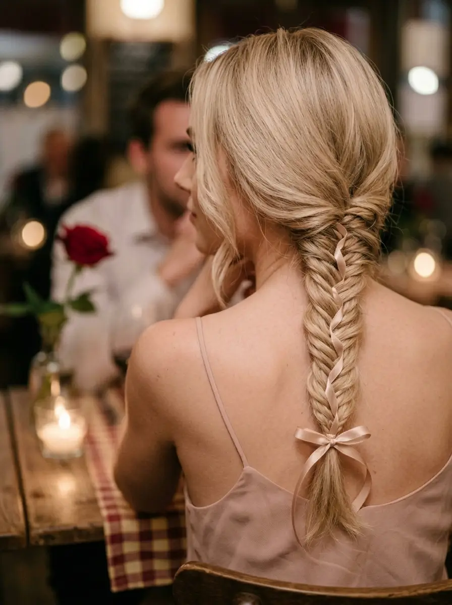 Elegant Fishtail Braid with a Romantic Ribbon