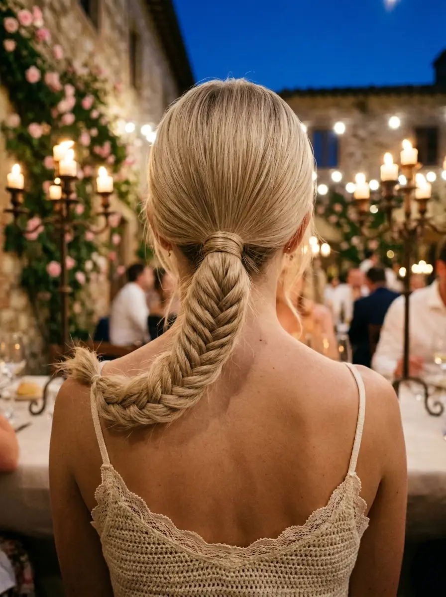 Chic Fishtail Braid with a Low Ponytail Wrap
