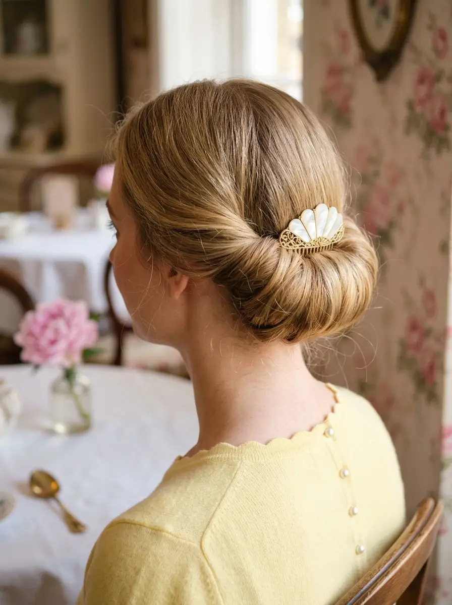 Elegant Twisted Chignon with a Vintage Fan Comb