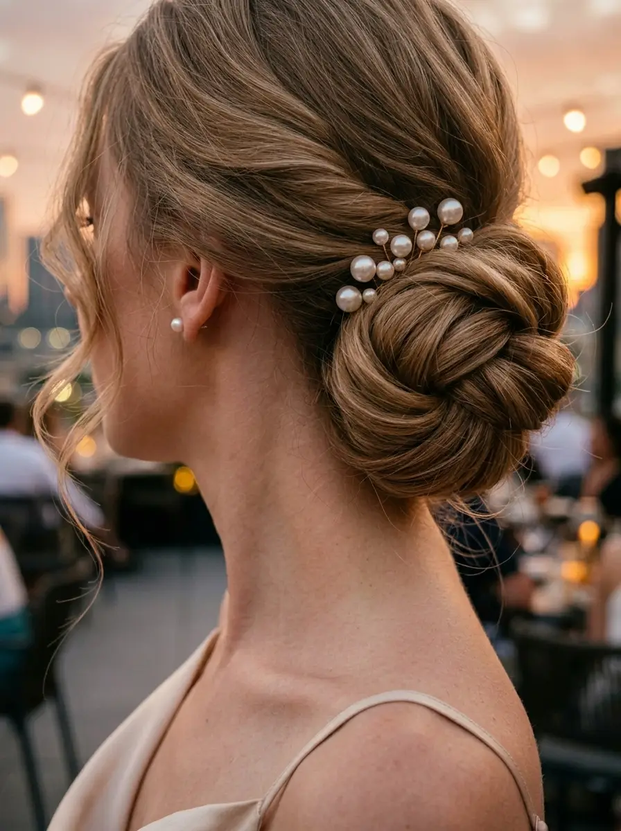 Elegant Twisted Chignon with Pearl Accents