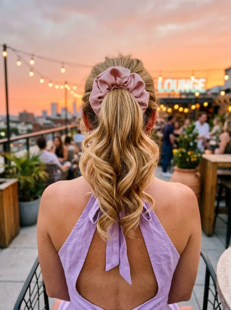 Chic High Ponytail with Voluminous Curls