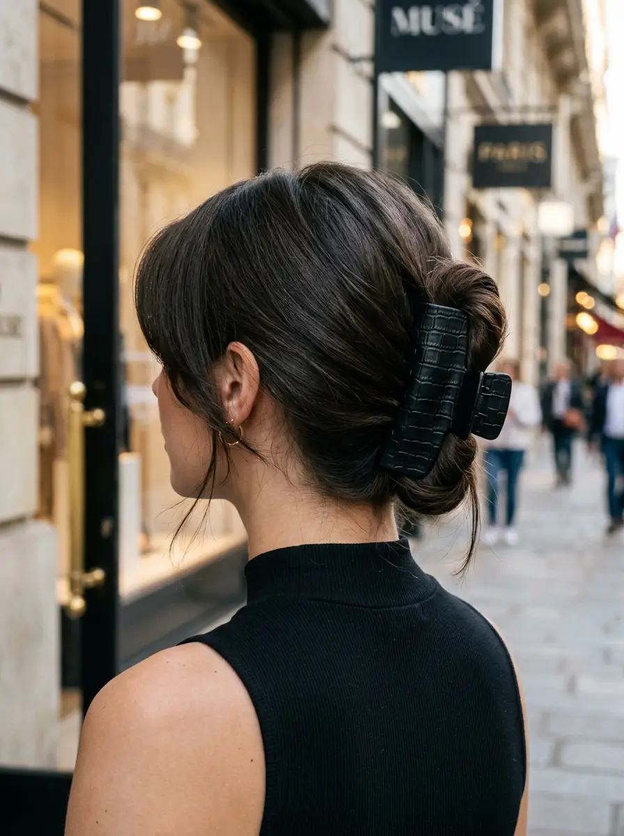 Chic Claw Clip Updo with Loose Tendrils