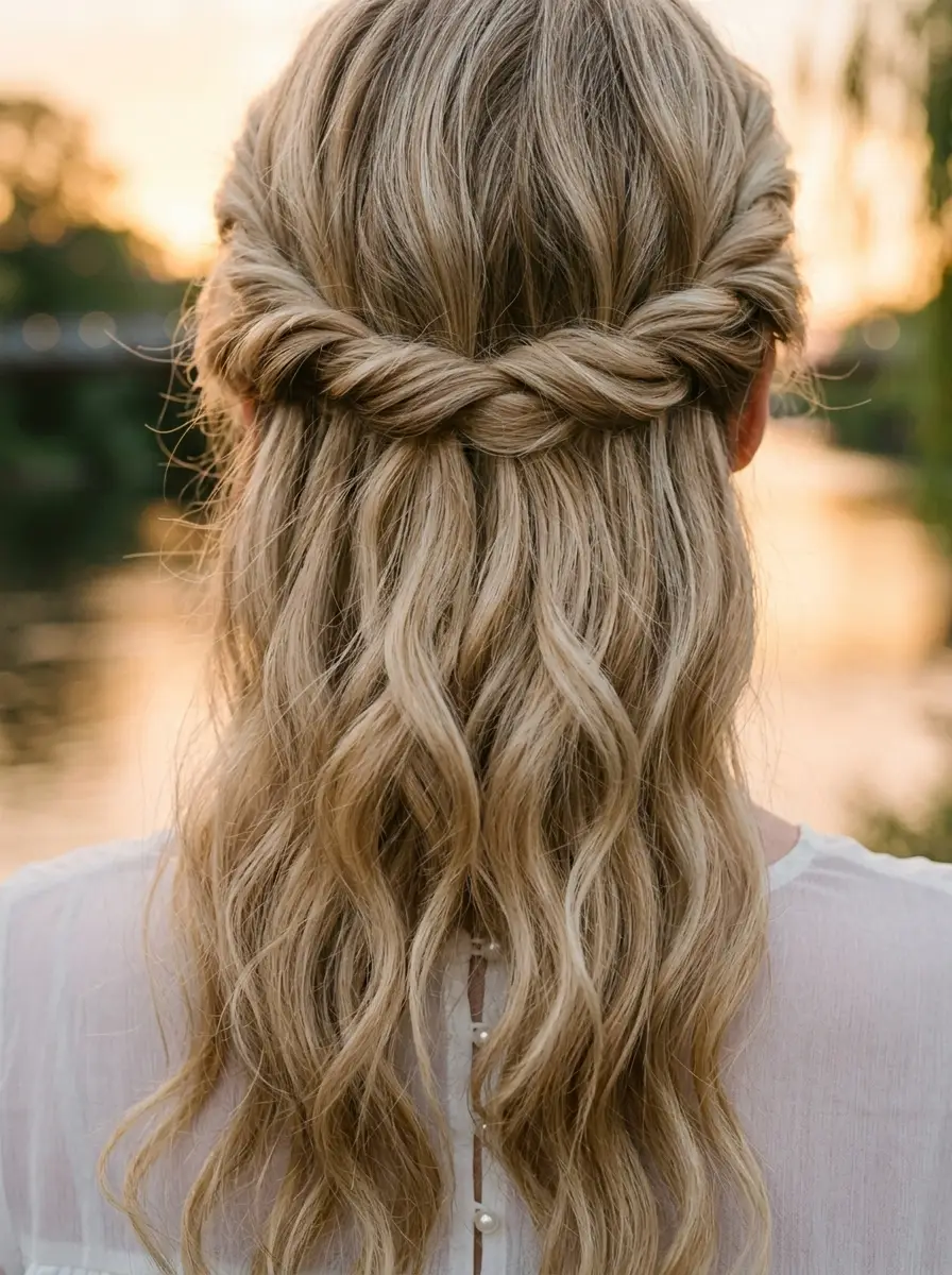 Braided Half-Up Waves with a Touch of Boho