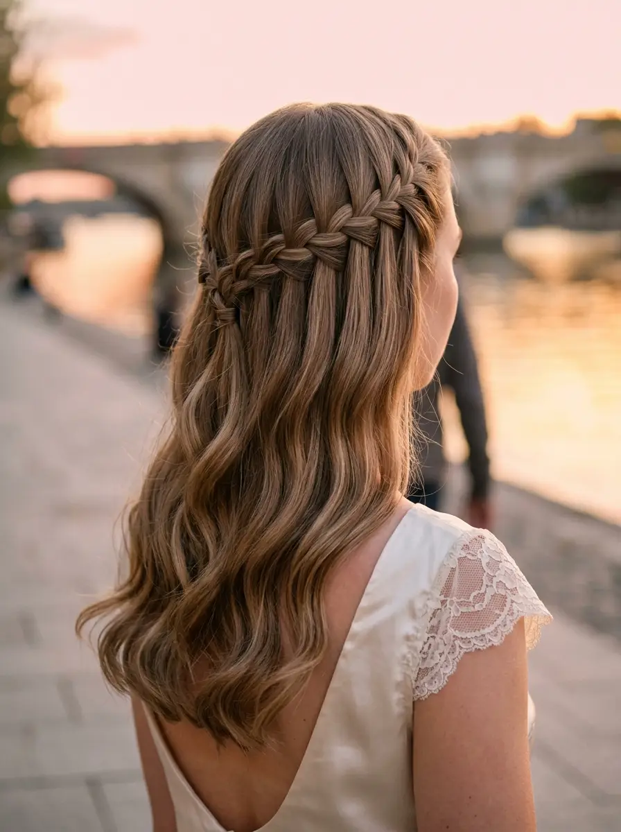 Romantic Waterfall Braid with Loose Waves