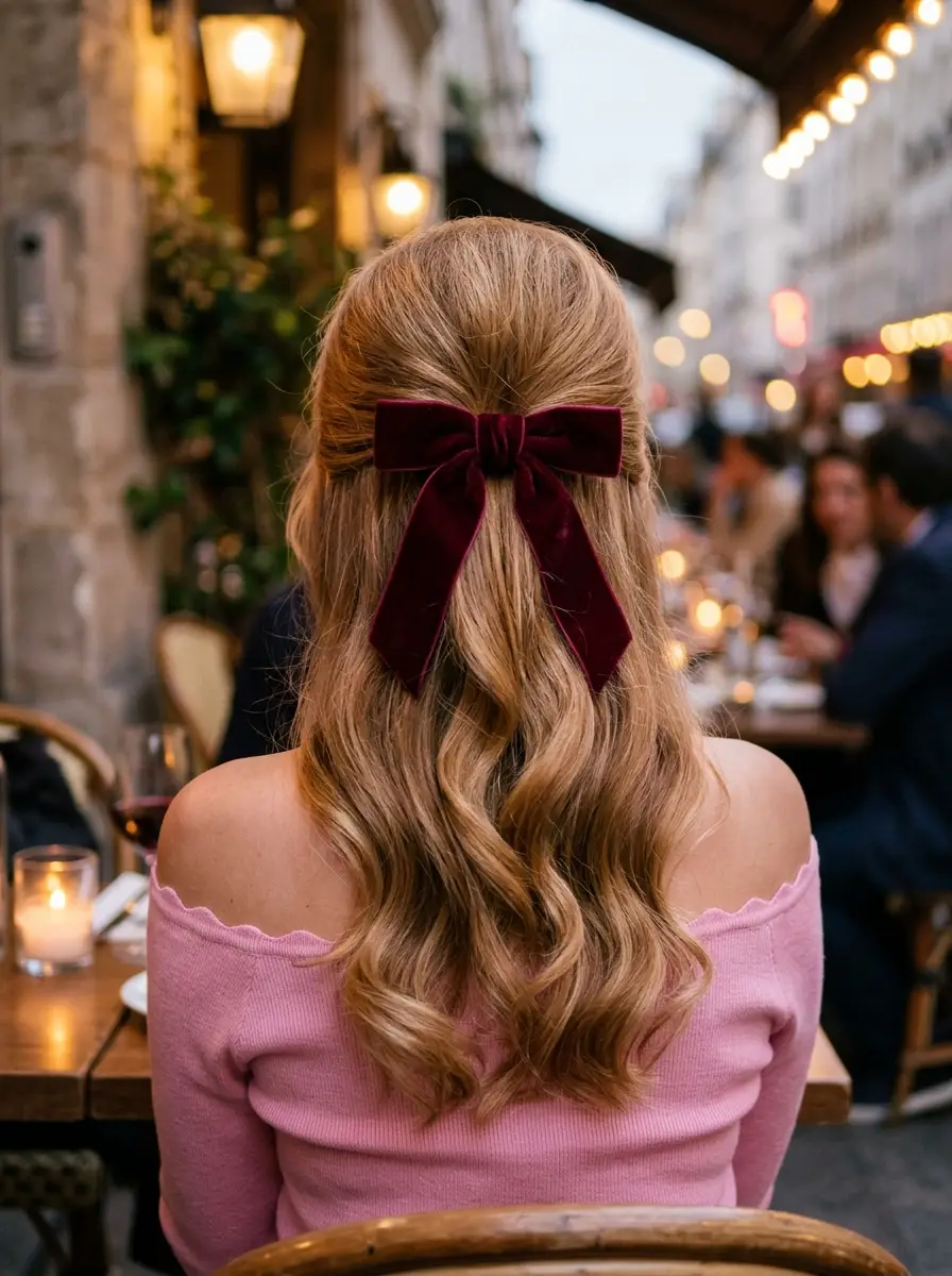 Velvet Bow Half-Up Waves