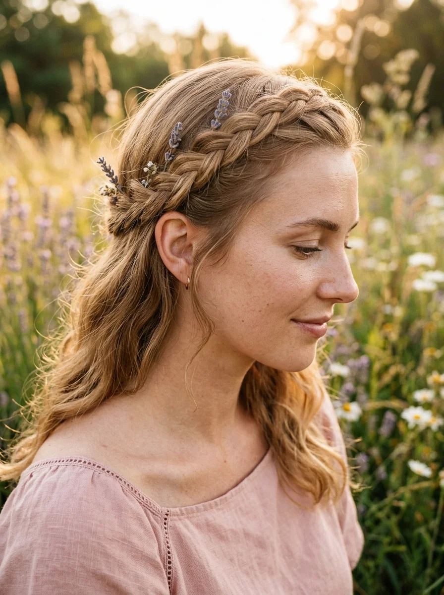 Boho Crown Braid with Lavender Accents