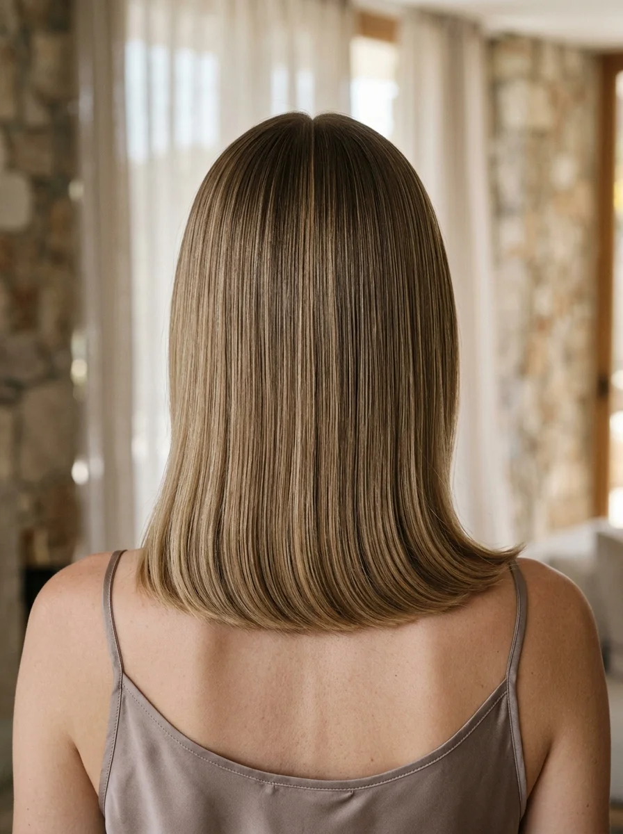 Sleek Bronde Lob with Subtle Highlights