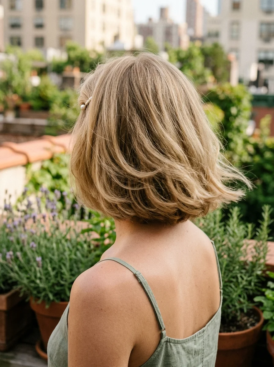 Effortless Wavy Bob with a Pearl Accent
