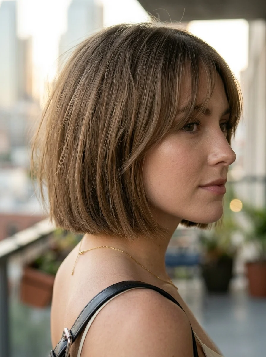 Effortless Shag Bob with Wispy Bangs