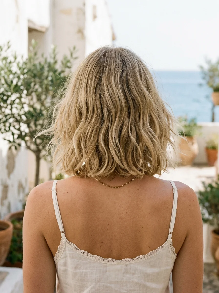 Beachy Wavy Bob with Sun-Kissed Highlights