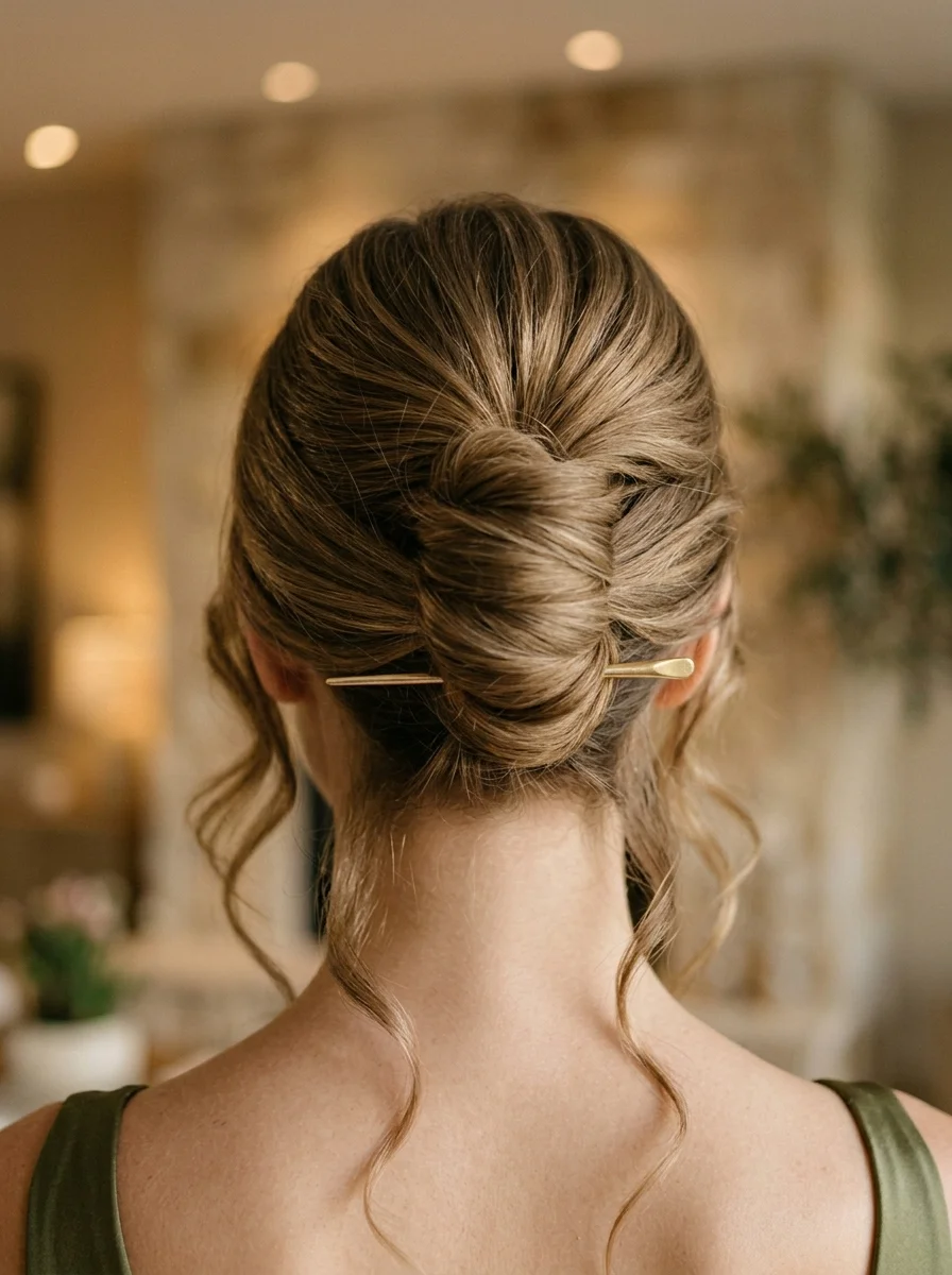 Chic Twisted Low Bun with Loose Waves