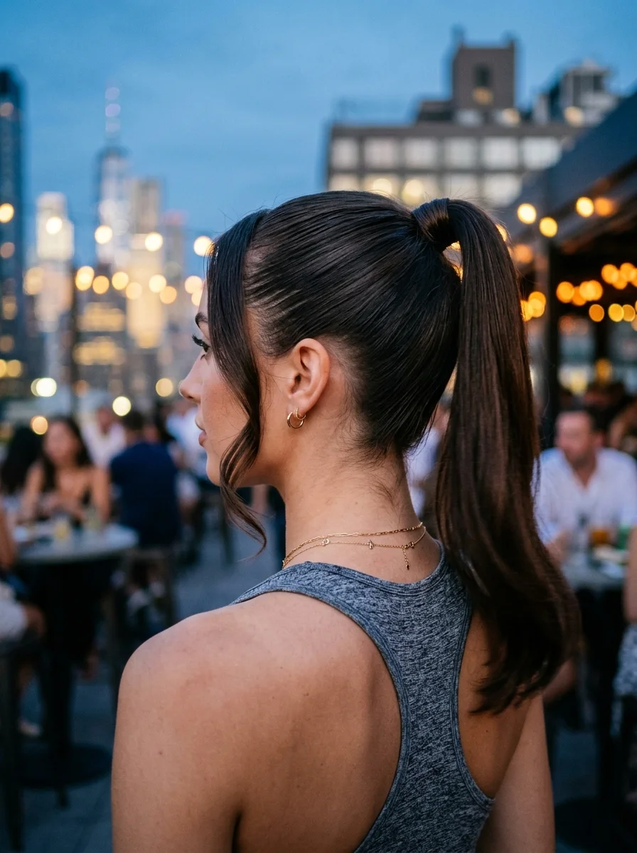 Sleek High Ponytail with Wispy Face-Framing Pieces
