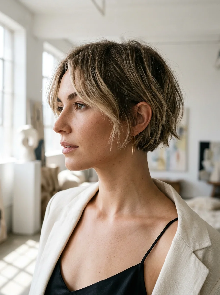 Effortless Textured Bob with Wispy Bangs