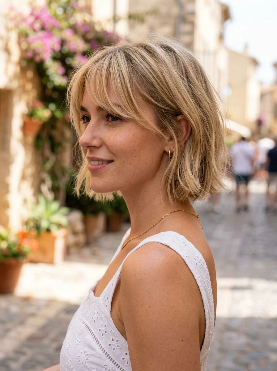 Tousled Blonde Bob with Effortless Fringe