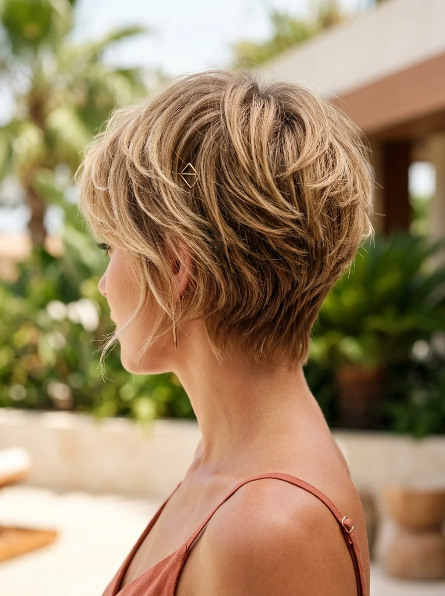 Textured Pixie Bob with a Golden Geometric Pin